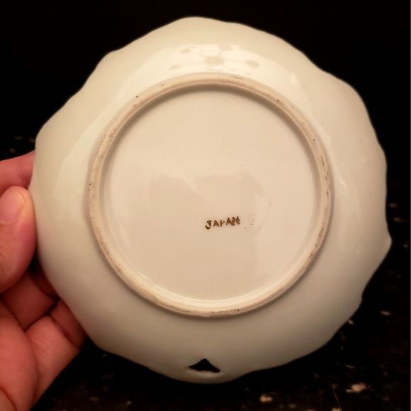 Nasco Del Coronado Leaf Shape Trinket Dish Flowers Gold Trim Handle Vintage - Picture 5 of 7